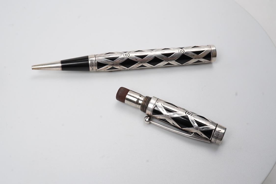 A rare Waterman Sterling silver filigree pencil with 'coffin' clip